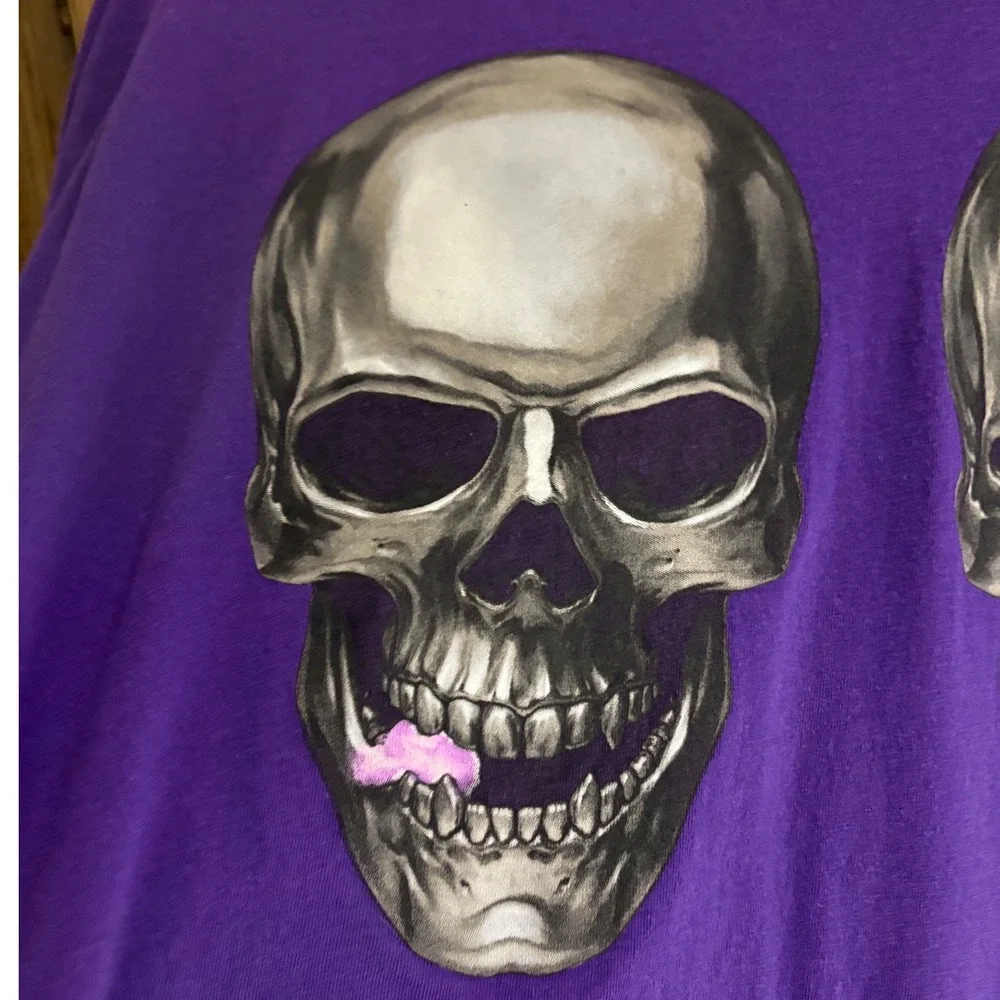 Unique Adult Unisex Happy Halloween Graphic‎ T-Shirt Skull Bubble Gum Purple XL